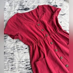 Red Button-Down Dress Size Small